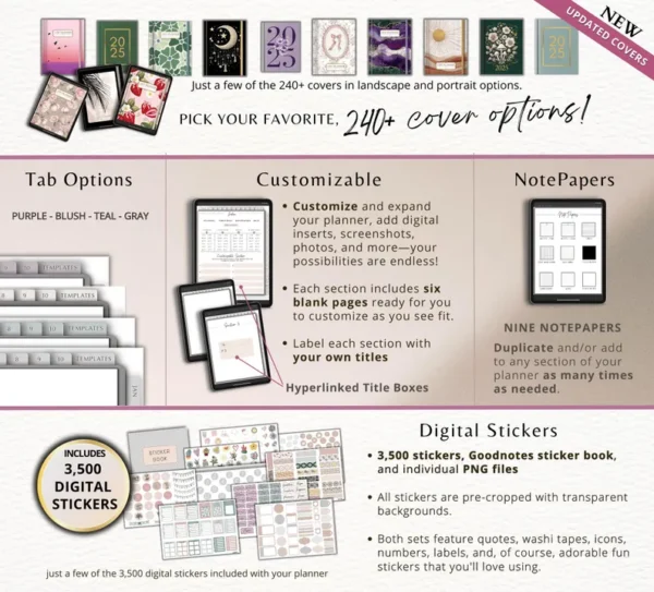 2025 Digital Planner GoodNotes Template for iPad Tablet and Phone with Apple & Google Calendar links Life Journal Daily Weekly and Monthly - Image 6