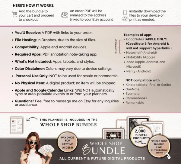 2025 Digital Planner GoodNotes Template for iPad Tablet and Phone with Apple & Google Calendar links Life Journal Daily Weekly and Monthly - Image 9